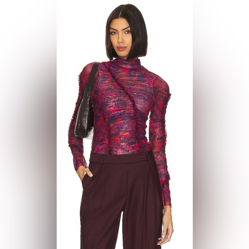 Cinq a Sept Women's Marbled Peonies Top - Dark Red Multi